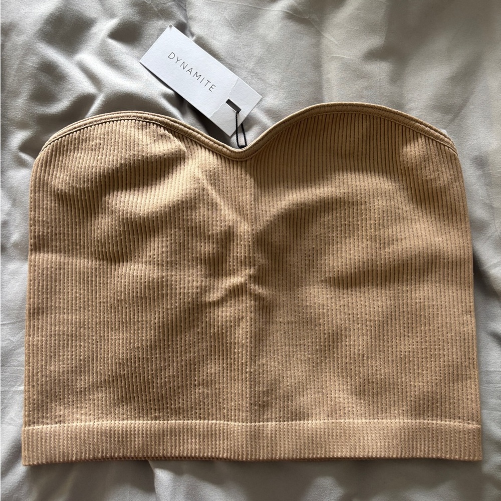 Dynamite Beige Ribbed Strapless Top